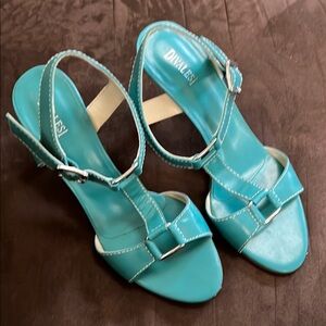 Blue Strappy Sandals with Glossy Finish